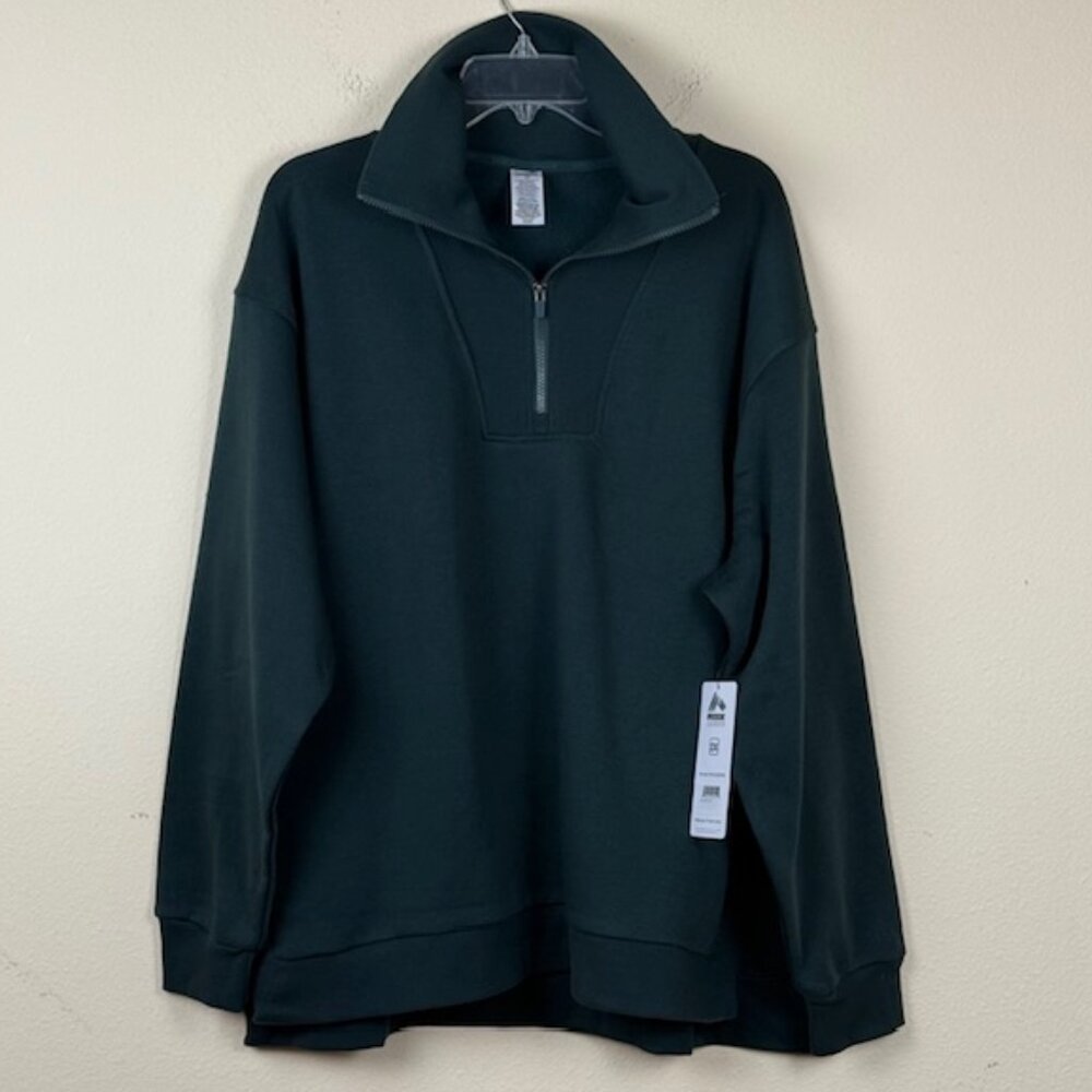 Tunic Sweatshirt Womens 2X Plus Green Fleece Long Sleeve 1/4 Zip Pullover RBX - Picture 3 of 9